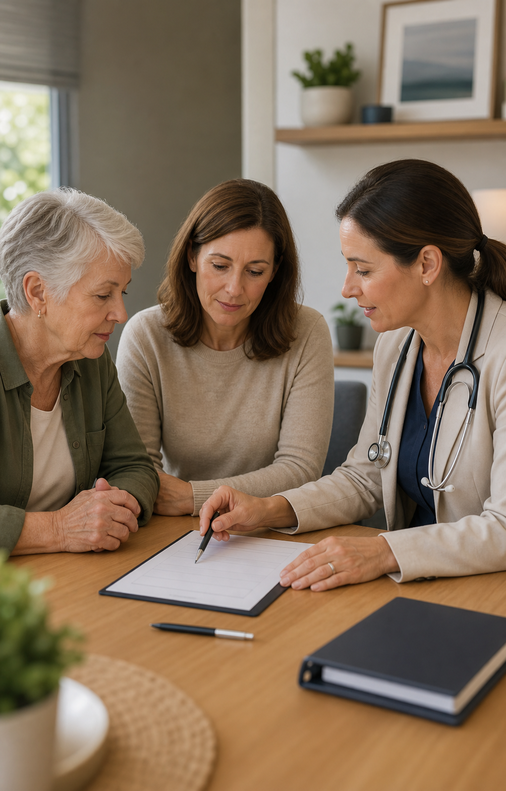Doctor discussing health information with two patients